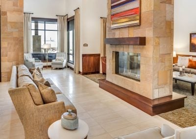 lobby with fireplace for independent living