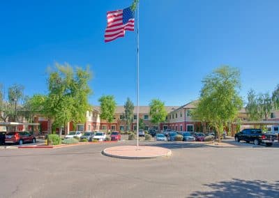 US flag in front of retirement residence