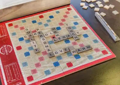 scrabble board on game table